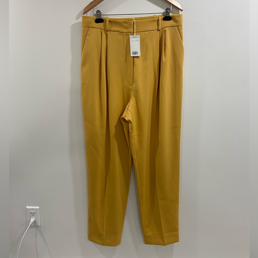 NWT COS Pleated Straight Leg Yellow Trousers Size 14